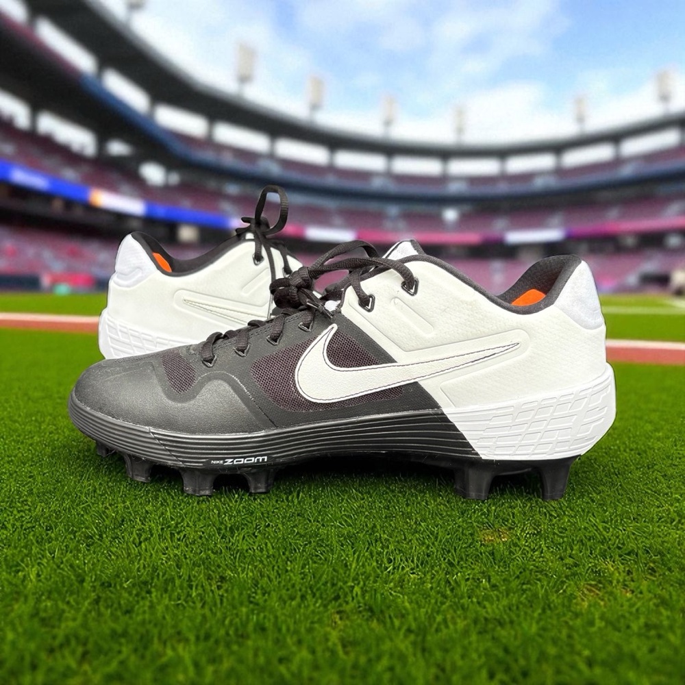 NWOB Nike Air Zoom Alpha Men’s Baseball Cleats Black White S 12 C12224-001 Logo